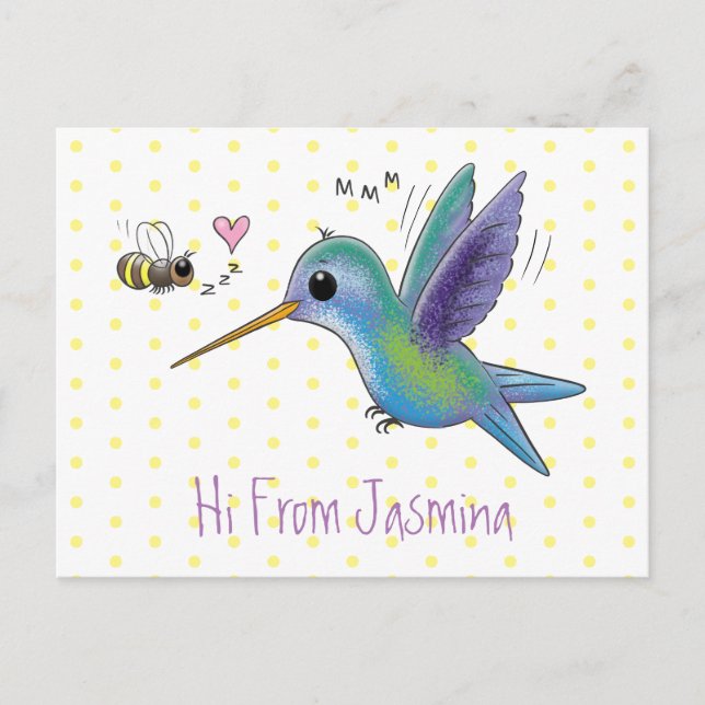 Carte Postale Caricature de colibri d'abeille mignonne (Devant)