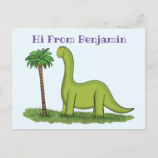 Carte Postale Caricature de dinosaure de brontosaurus vert migno (Devant)