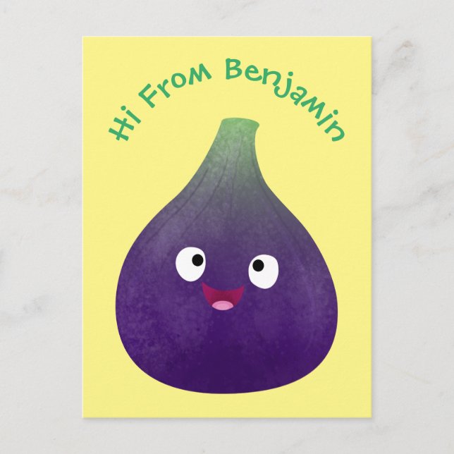 Carte Postale Caricature de fruits mauve joyeux aux figues (Devant)