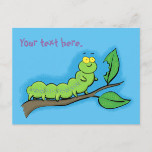Carte Postale Caricature de la chenille verte à la faim mignonne