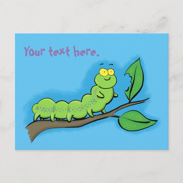 Carte Postale Caricature de la chenille verte à la faim mignonne (Devant)
