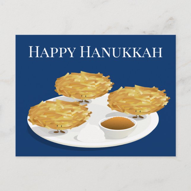 Carte Postale Caricature de Latkes souriants Hanoukka (Devant)