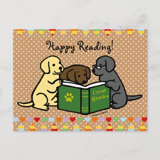 Carte Postale Caricature de lecture de marionnettes Labrador (Devant)