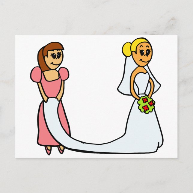 Carte Postale Caricature de mariée et bonne d'honneur (Devant)