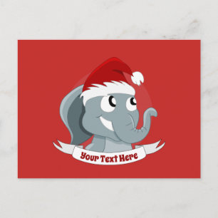 Carte Postale Caricature de Noël avec un joli éléphant