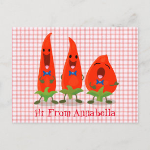 Carte Postale Caricature de piments chantants mignons