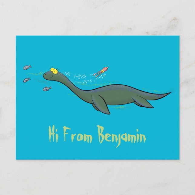 Carte Postale Caricature de plesiosaure, monstre marin mignon et (Devant)