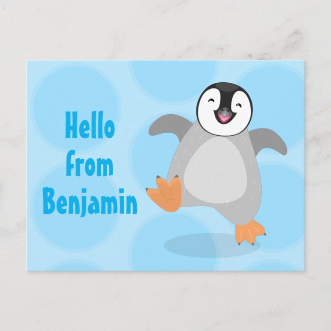 Carte Postale Caricature de poussin de pingouin mignon et joyeus (Devant)