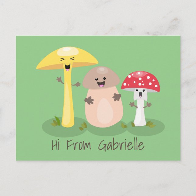Carte Postale Caricature des champignons de champignons de cave  (Devant)