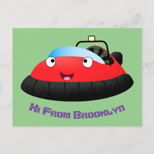 Carte Postale Caricature d'hovercraft rouge joyeux