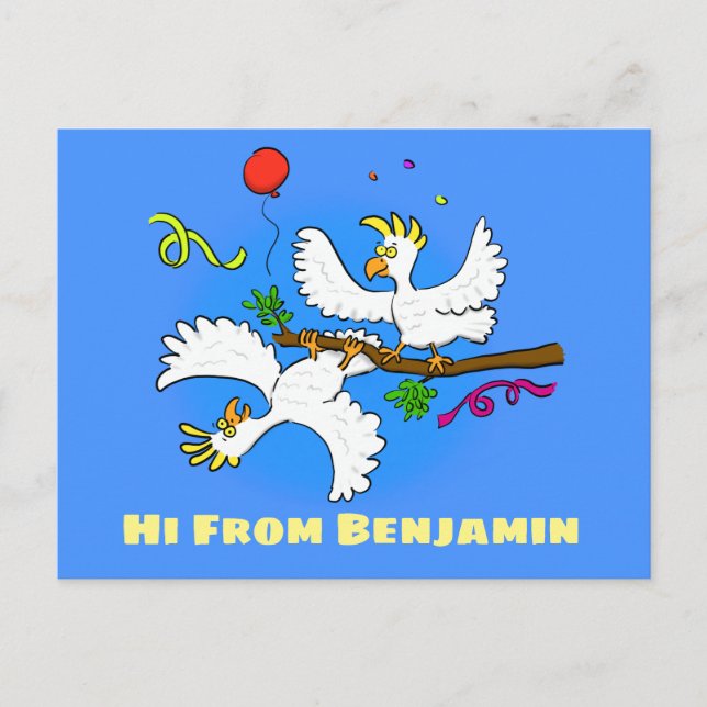 Carte Postale Caricature d'oiseaux de cockatoo amusante (Devant)