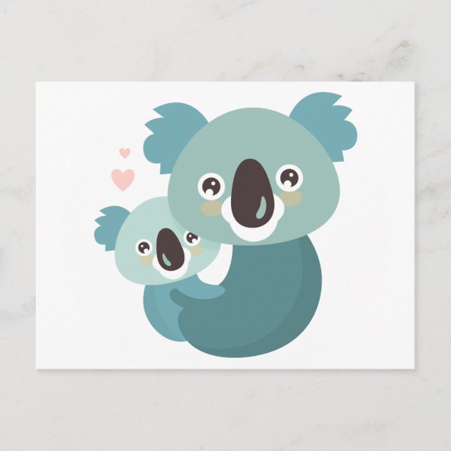 Carte Postale Caricature douce koala mère et bébé embrassement (Devant)