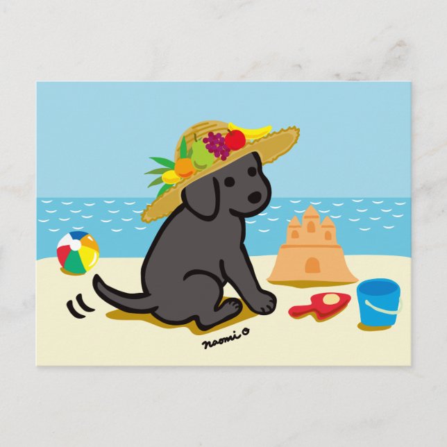 Carte Postale Caricature du Casquette de paille de chiot du Labr (Devant)