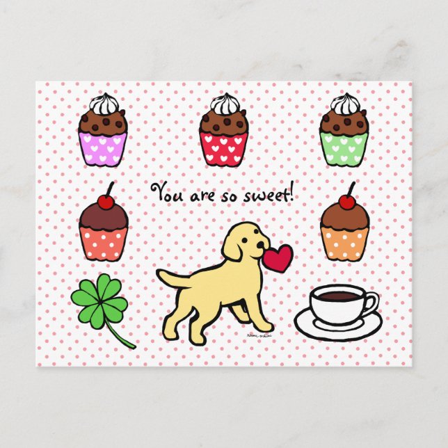 Carte Postale Caricature du coeur du chiot du laboratoire jaune (Devant)