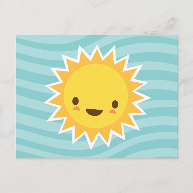Carte Postale Caricature du soleil de Cute kawaii sur bleu (Devant)