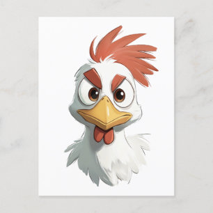 Carte Postale Caricature en colère Tête de poulet
