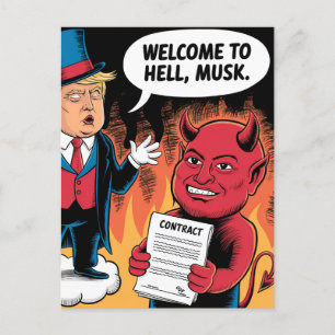 Carte Postale Caricature Evil Trump Bienvenue à Hell Musk
