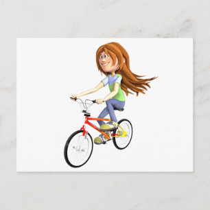 Carte Postale Caricature Girl Riding A Bike
