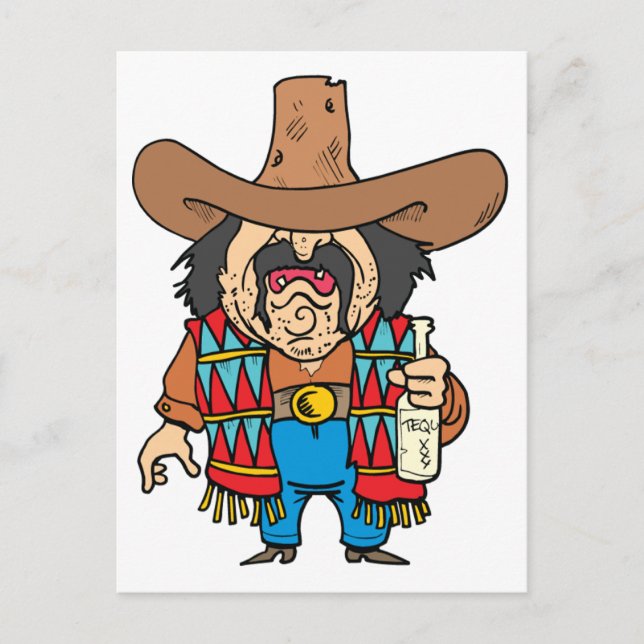 Carte Postale caricature homme buvant de la tequila (Devant)