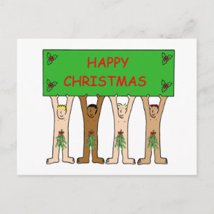 Carte Postale Caricature Hommes portant un macaron de Noël