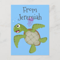 Caricature joyeuse de tortue de mer verte mignonne