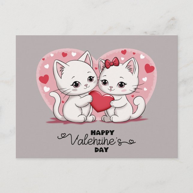 Carte Postale Caricature mignonne Amoureux de les chats Coeurs S (Devant)