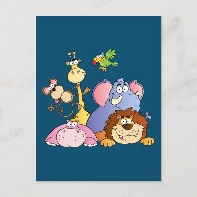 Carte Postale Caricature mignonne Animaux de la Jungle (Devant)