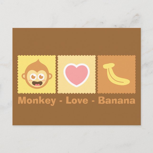 Carte Postale Caricature mignonne du singe, de l'amour et de la  (Devant)