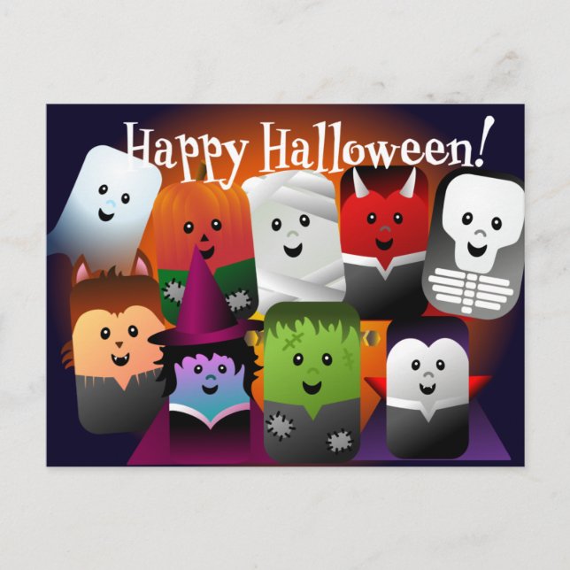 Carte Postale Caricature mignonne Halloween Monster Créatures (Devant)