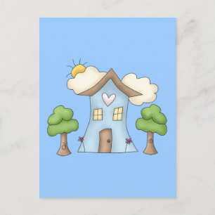 Carte Postale Caricature mignonne Maison de Campagne Arbre Scène