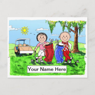 Carte Postale Caricature personnalisée en couple de golf