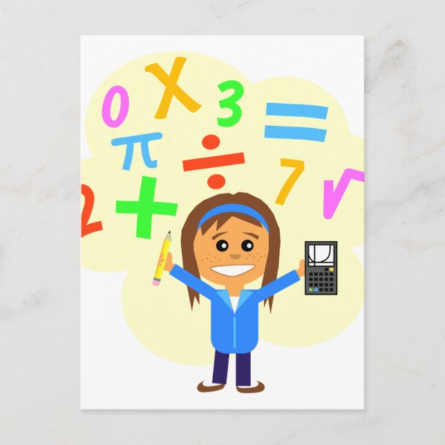 Carte Postale Caricature pour fille en maths (Devant)