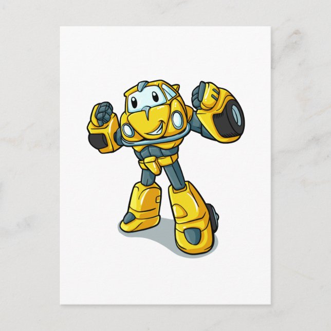 Carte Postale Caricature robot jaune|Choisir la couleur arrière  (Devant)
