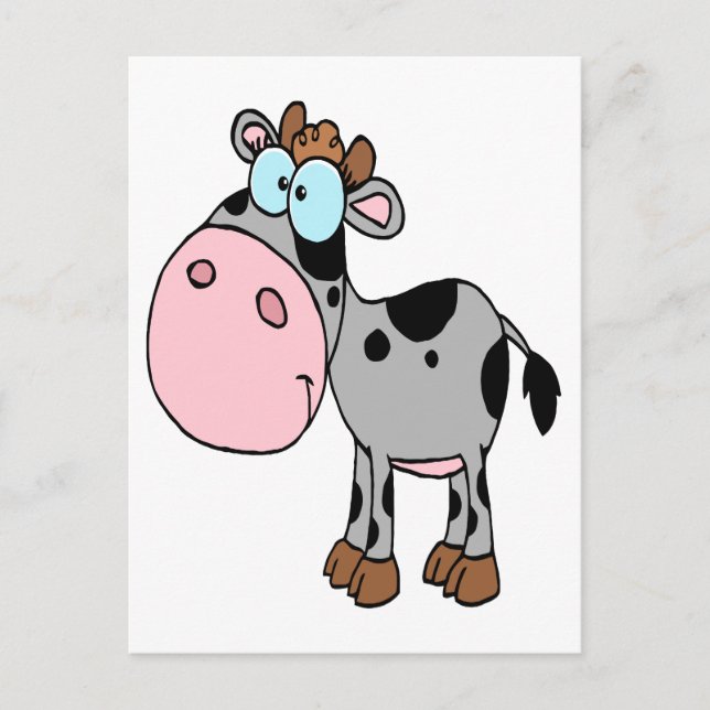 Carte Postale caricature stupide mignonne bébé veau de vache gri (Devant)