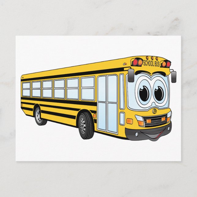 Carte Postale Caricature sur le noeud plat du bus scolaire (Devant)