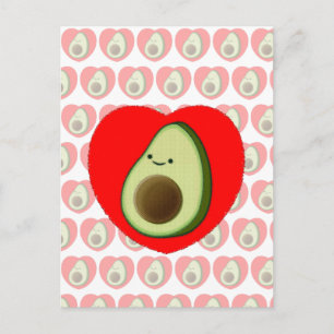 Carte Postale Caricature Vert De L'Avocado Dans Le Coeur Rouge