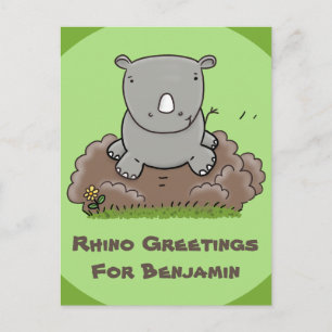 Carte Postale Caricature vert de rhinocéros mignon