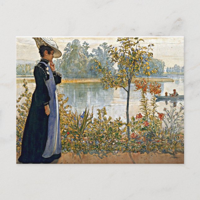 Carte Postale Carl Larsson art : Karin sur le rivage (Devant)