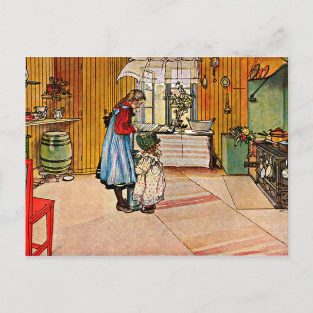 Carte Postale Carl Larsson art : The Kitchen (Devant)