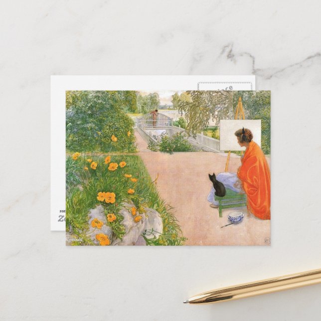 Carte Postale Carl Larsson painting, Bridge (Devant/Arrière en situation)