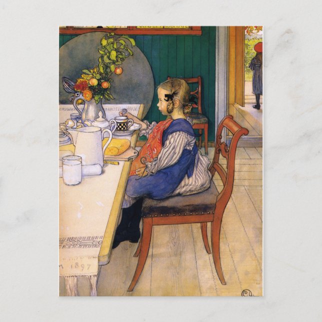 Carte Postale Carl Larsson Petit déjeuner malheureux de Late Ris (Devant)