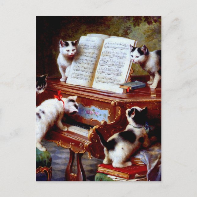 Carte Postale Carl Reichert Kittens Jouer Piano (Devant)