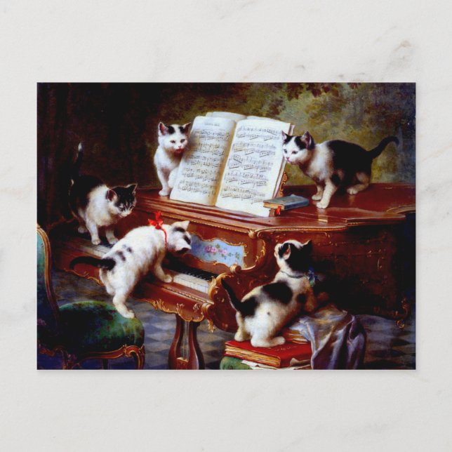 Carte Postale Carl Reichert Kittens Jouer Piano (Devant)