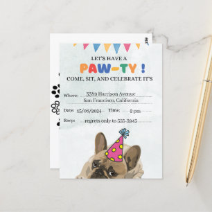 Carte Postale Carlin Chien Anniversaire Fête Chiot Paw-ty Annive