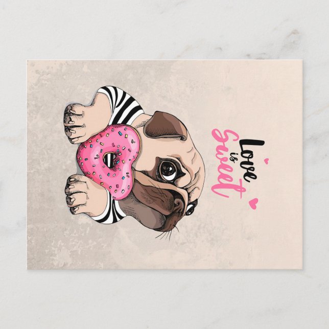 Carte Postale Carlin Dog Love Is Sweet Gift, Carlin Lover Idée c (Devant)