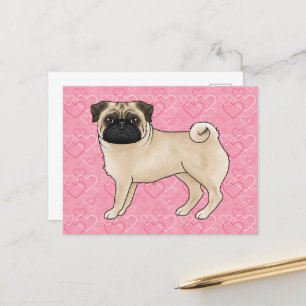 Carte Postale Carlin Fun Chien Cartoon Mops Love Heart Motif ros