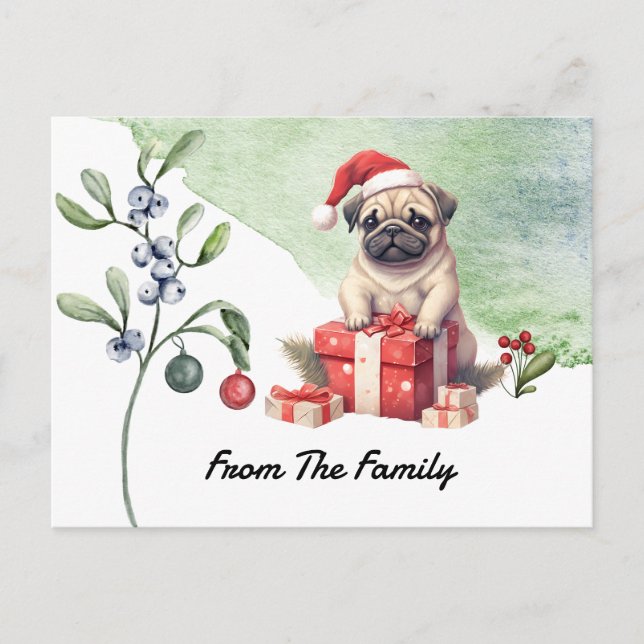 Carte Postale Carlin Joyeux aquarelle de Noël (Devant)