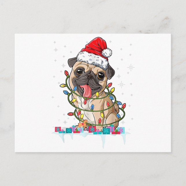 Carte Postale Carlin Noël Arbre Lumières Père Noël Chien Xmas Ca (Devant)