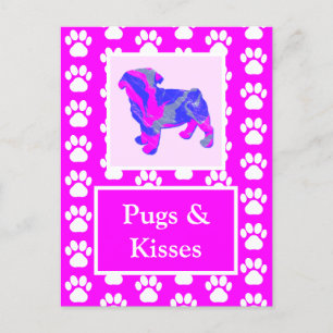 Carte Postale Carlins et baisers Silhouette en rose et bleu mign