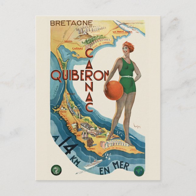 Carte Postale Carnac - Quiberon France Poster vintage 1930 (Devant)